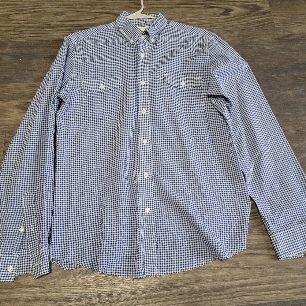 Fischer Men's Blue Checkered Shirt Size M Gingham Check Long Sleeve